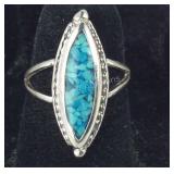 Silvertone Inlaid Turquoise Ring, 3.1 grams,