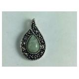 Sterling Silver Jade & Marcasite Pendant, 1.8