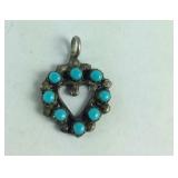 Sterling Silver Vintage Turquoise Heart Pendant,