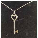 Sterling Silver Hadassah Key Necklace, 3.3 grams,