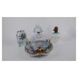 Nipping decorated 3-handled bowl 7", egg shaped