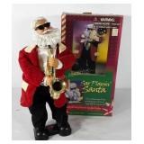 Holiday decor, Sax playing Santa with box, 16"