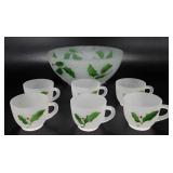 Glassware, Frosted glass punch bowl set with