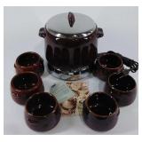 West Bend ceramic stoneware bean pot with chrome