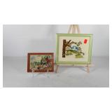 Two framed needle points, 6" x 8" and 9" x 11",