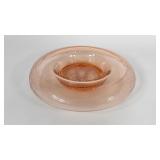 Depression glass, pink rim turned under console