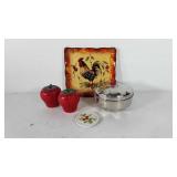Kitchenwares, includes rooster plate, strawberry