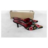 Embroidered and beaded heels with box, size 7.5