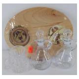 Bread and oil plate, pair of cruets, and small