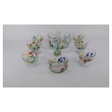hand painted glassware, serving bowl, bud vase,