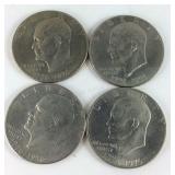 Four bicentennial Eisenhower dollars