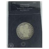 1906 Barber silver quarter, authenticated very