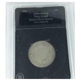 1896 Barber silver quarter, authenticated very