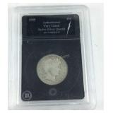 1909 Barber silver quarter, authenticated very