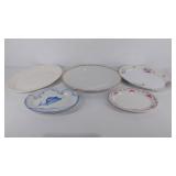 Five ceramic platters 11"-15", floral platter has
