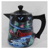 Majestic Cookware metal coffee pot, hand painted,