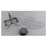Home decor items, glass divided dish, pair glass