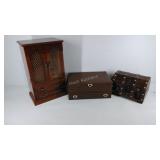 Three wooden jewelry cases