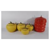 Canister set, pagoda and apple style, paint worn