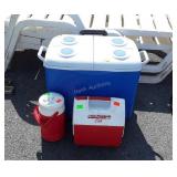 3 Coolers, Rubbermaid Wheeled, Igloo little