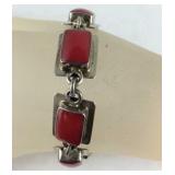 Sterling silver and blood coral bracelet 8in