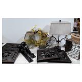 Decor group, wall plaques, lamp, wreath, sconces,
