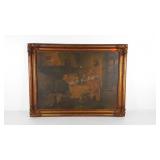 Early Colonial tavern scene picture, framed