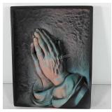 Praying hands wall hanging, artist signed and
