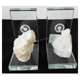 Glass bookends with white quartz, 6"
