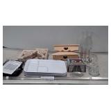 Miscellaneous group, poly trays, wooden corner