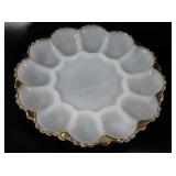 Glassware, milk glass deviled egg plate with gold