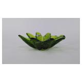 Blenko green leaf shaped candy dish, paper label,