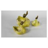 Hull Pottery swans, 6" and two 4"