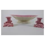 Cowan Pottery, Mottled Pink Candleholders and