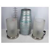 Home decor, pair of frosted crackle glass lamps