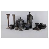 Group of silverplate items, pair candlesticks,