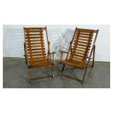 Wooden slat lounge chair pair, arms are a little