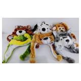 Group of six plush animal hats, new with tag, one