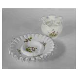 Fenton Glass "Violets in the Snow" handpainted