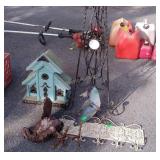 5pc Gardening decor lot, coat rack hangs on wall,