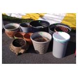 Gardening Planters Group, plastic and terracotta