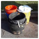 Plastic planter pits, 5 gallon buckets,