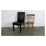 Two chairs, leather look and wood