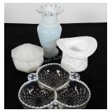 Glass, Fenton milk glass hat, opalescent divided