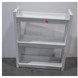 Three tiered poly storage shelf, 25" × 8" × 29"
