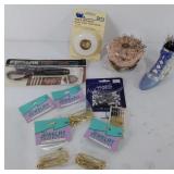 Pincushions, straight pins, safety pins and more