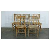 Group of 5 slat bottomed chairs, age worn