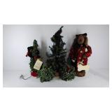 Christmas decor, 2 small trees, one lighted, 2