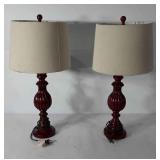Pair of red table lamps, 29", seller code I9