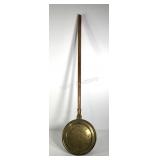Brass bed warmer, pan is 12" across, 47" long